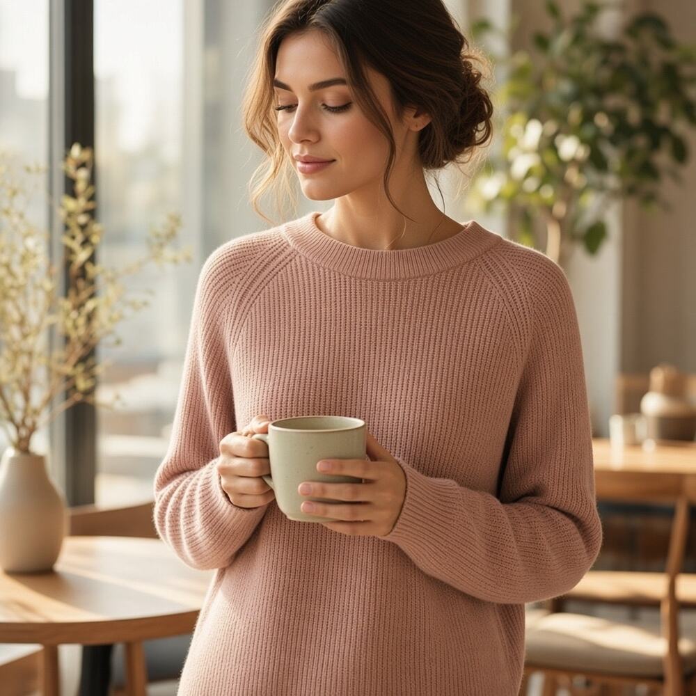 Tahari Womens Large Blush Pink Shaker Stitch Knit Sweater EUC